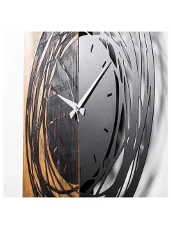 ABERTO DESIGN Wanddekoration<Wanduhr in Schwarz/ Hellbraun - (B)58 x (H)58 cm