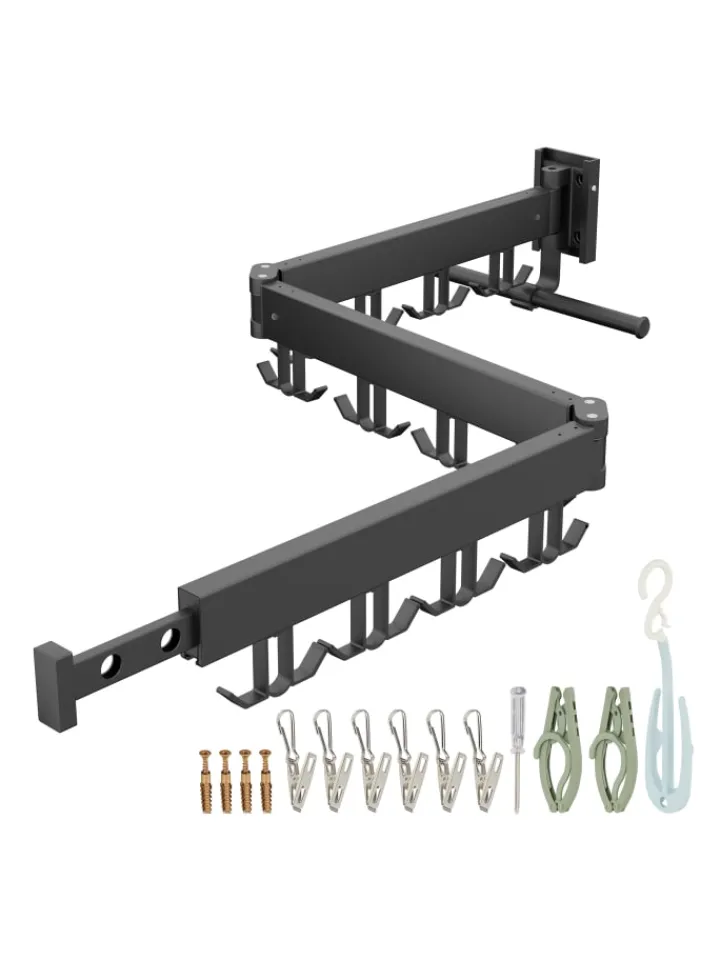 relaxdays Wäschekörbe & -Ständer<Wand-Wäscheständer in Schwarz