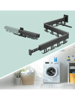 relaxdays Wäschekörbe & -Ständer<Wand-Wäscheständer in Schwarz