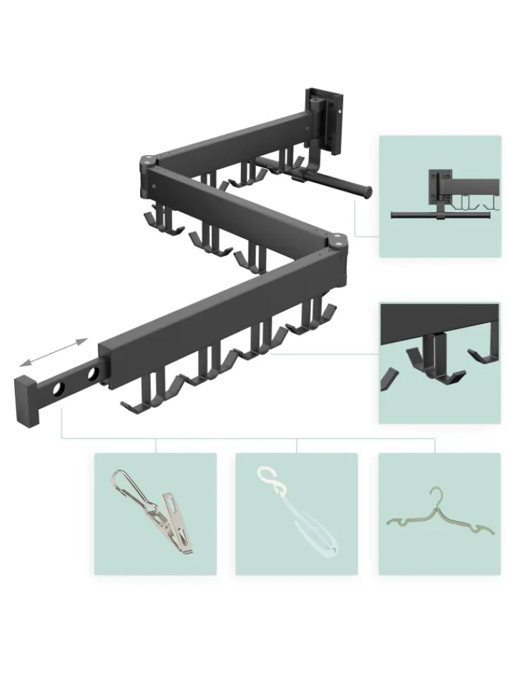 relaxdays Wäschekörbe & -Ständer<Wand-Wäscheständer in Schwarz