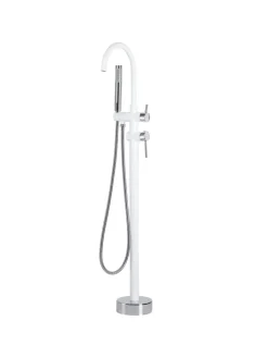 Beliani Badarmaturen<Wannenarmaturen TUGELA in Weiß/Silber - (W) 21 x (H) 116 x (L) 16 cm