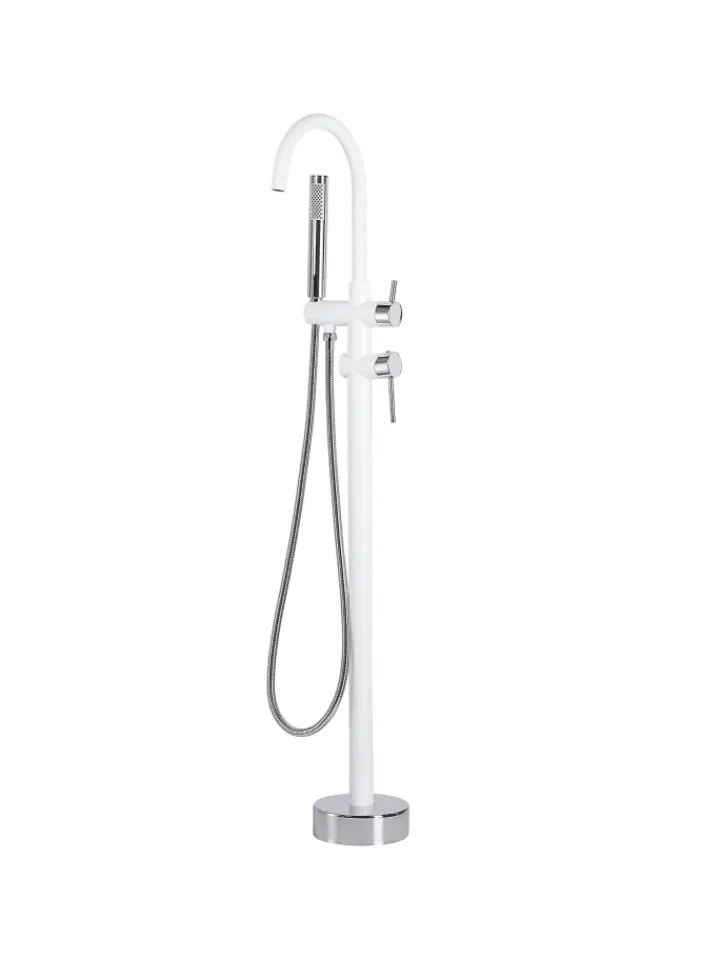 Beliani Badarmaturen<Wannenarmaturen TUGELA in Weiß/Silber - (W) 21 x (H) 116 x (L) 16 cm