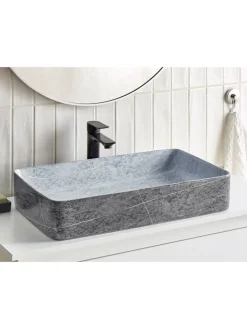 Beliani Badarmaturen<Waschbecken ARTAJ in Grau/Schwarz - (W) 61 x (H) 11 x (L) 35 cm