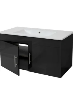 MCW Badezimmermöbel<Waschbecken mit Unterschrank D16, Schwarz