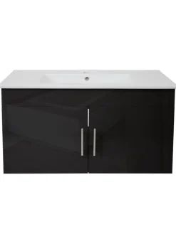 MCW Badezimmermöbel<Waschbecken mit Unterschrank D16, Schwarz