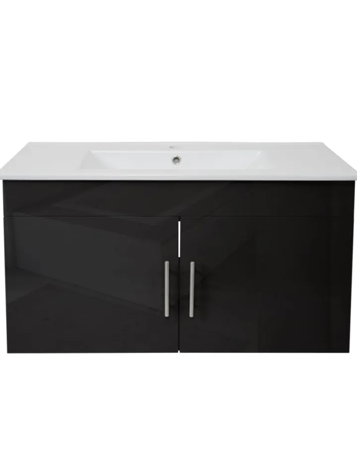 MCW Badezimmermöbel<Waschbecken mit Unterschrank D16, Schwarz