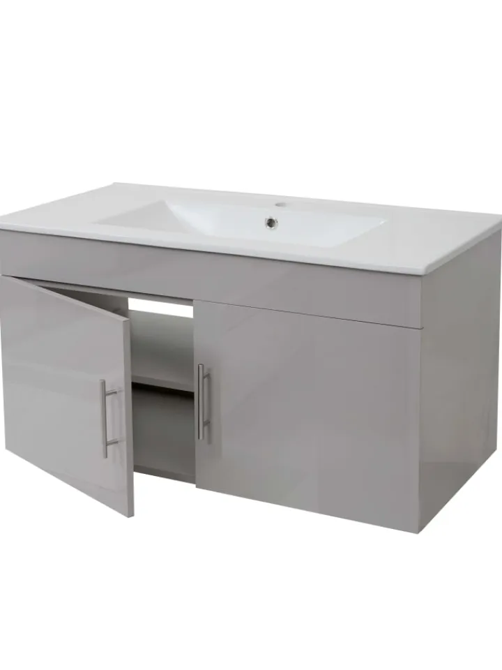 MCW Badmöbel<Waschbecken mit Unterschrank D16, Grau