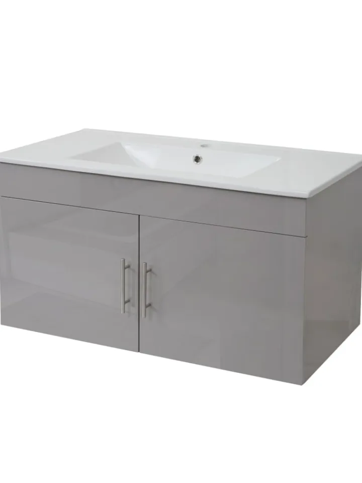 MCW Badmöbel<Waschbecken mit Unterschrank D16, Grau