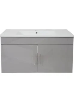 MCW Badmöbel<Waschbecken mit Unterschrank D16, Grau