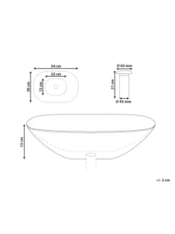 Beliani Badarmaturen<Waschbecken MOENGO in Transparent/Schwarz - (W) 54 x (H) 15 x (L) 36 cm