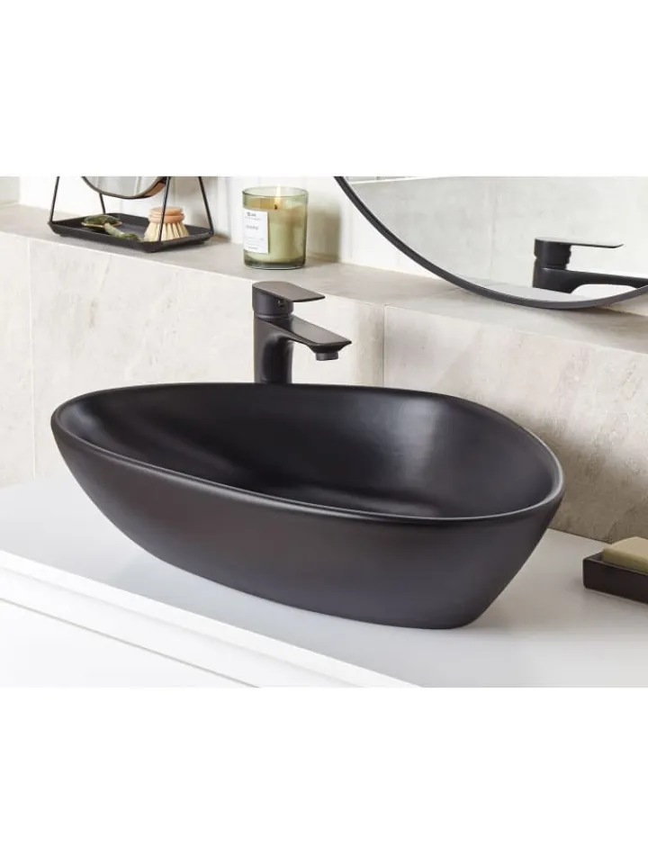 Beliani Badarmaturen<Waschbecken TIRIG in Schwarz - (W) 60 x (H) 14 x (L) 39 cm