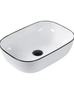 Beliani Badarmaturen<Waschbecken XERT in Weiß/Schwarz - (W) 46 x (H) 14 x (L) 33 cm