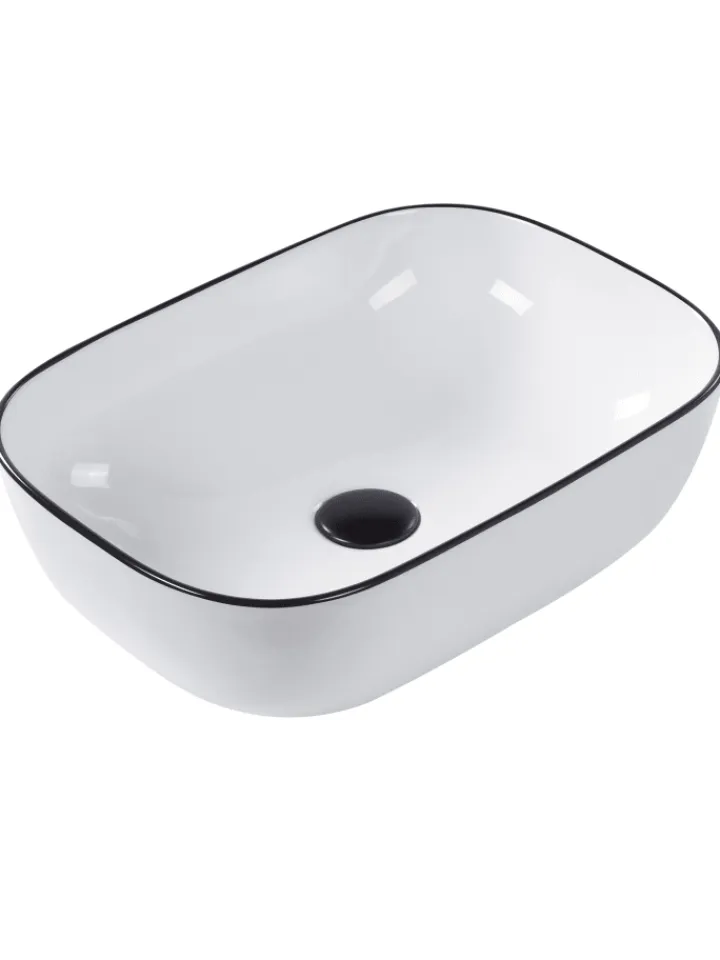 Beliani Badarmaturen<Waschbecken XERT in Weiß/Schwarz - (W) 46 x (H) 14 x (L) 33 cm