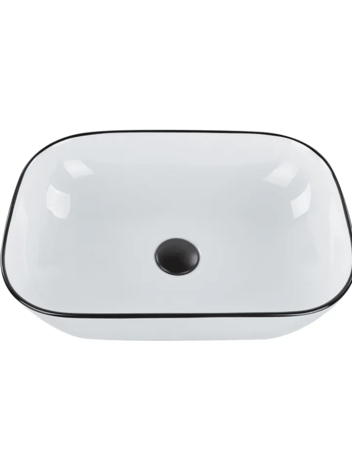 Beliani Badarmaturen<Waschbecken XERT in Weiß/Schwarz - (W) 46 x (H) 14 x (L) 33 cm