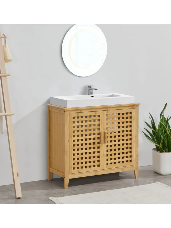 en.casa Badmöbel<Waschbeckenschrank Ingmarsö in Beige (H)60cm (B)67cm (T)30cm