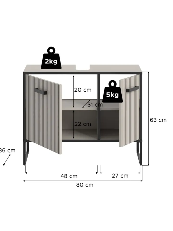 xonox.home Badmöbel|Badezimmermöbel<Waschbeckenunterschrank (B/H/T: 80x63x36 cm) in Kaschmir
