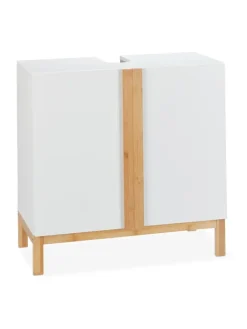 relaxdays Badmöbel|Badezimmermöbel<Waschbeckenunterschrank in Weiß/Natur - (B)60 x (H)60,5 x (T)30,5 cm