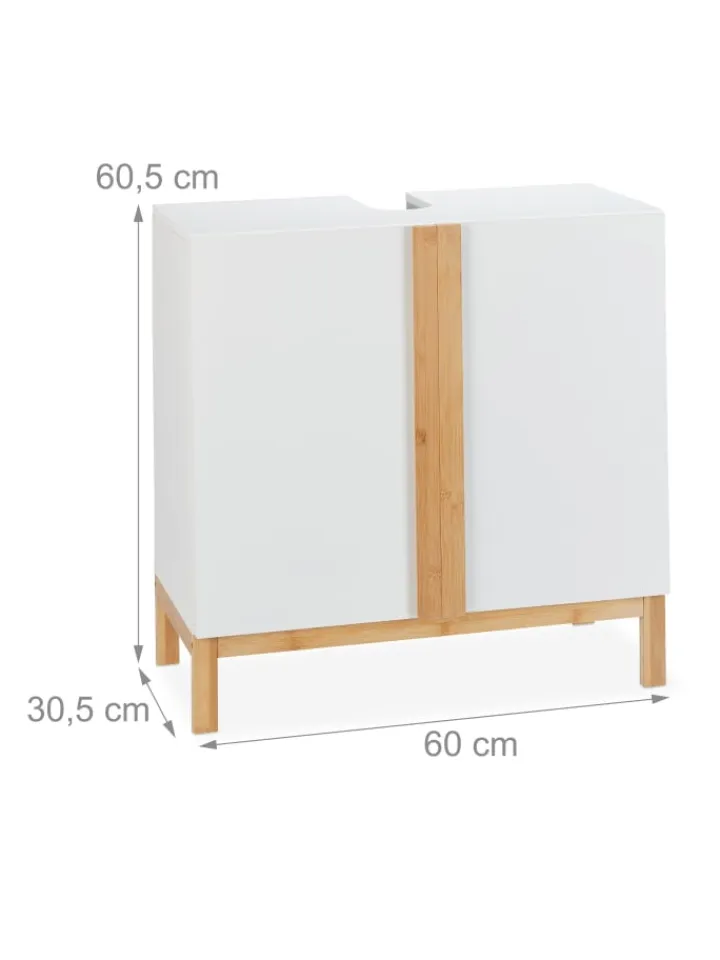 relaxdays Badmöbel|Badezimmermöbel<Waschbeckenunterschrank in Weiß/Natur - (B)60 x (H)60,5 x (T)30,5 cm