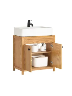 SoBuy Badezimmermöbel<Waschbeckenunterschrank in Natur - (B)60 x (H)60 x (T)35cm