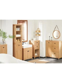 SoBuy Badezimmermöbel<Waschbeckenunterschrank in Natur - (B)60 x (H)60 x (T)35cm