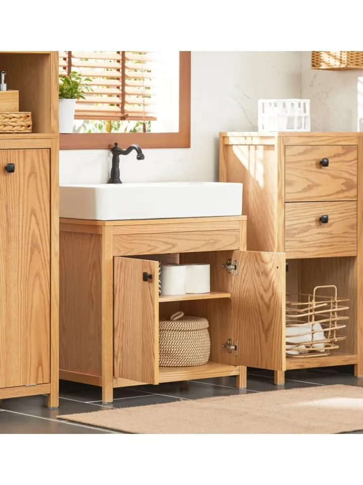 SoBuy Badezimmermöbel<Waschbeckenunterschrank in Natur - (B)60 x (H)60 x (T)35cm