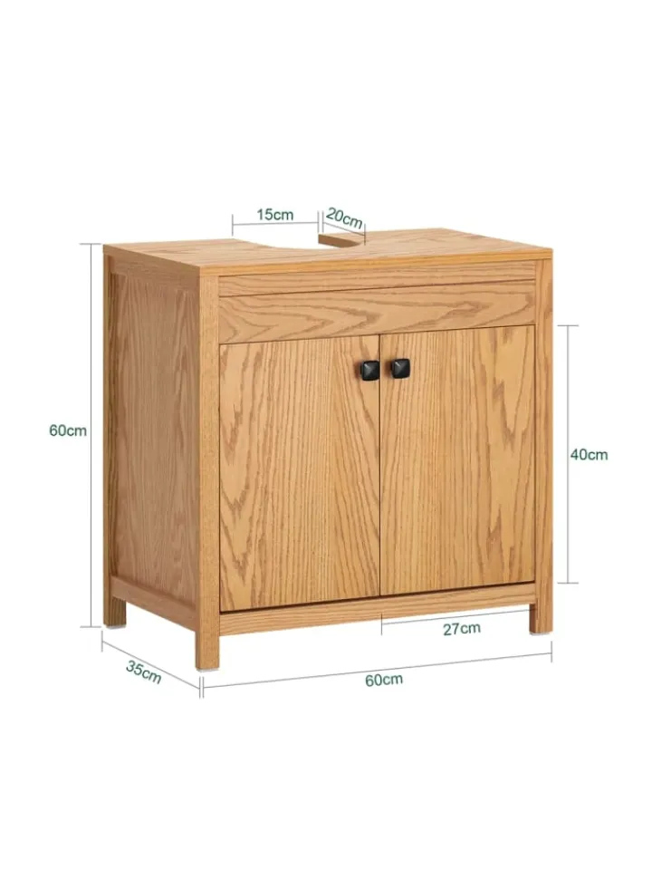 SoBuy Badezimmermöbel<Waschbeckenunterschrank in Natur - (B)60 x (H)60 x (T)35cm