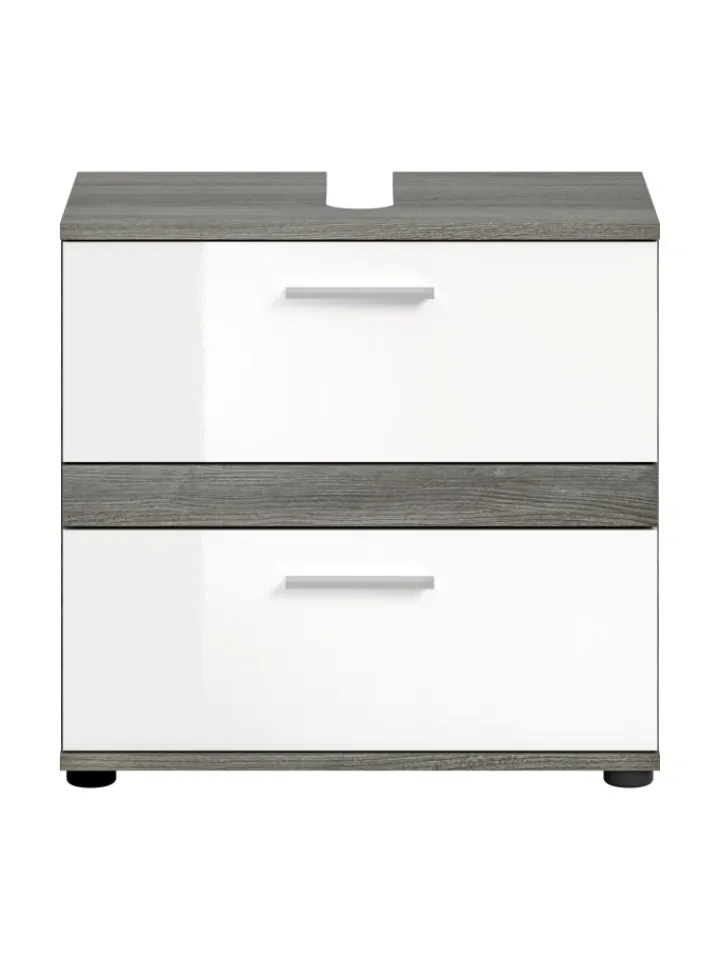 xonox.home Badezimmermöbel<Waschbeckenunterschrank in Rauchsilber/weiß hochglanz - (B)60 x (H)57 x (T)34