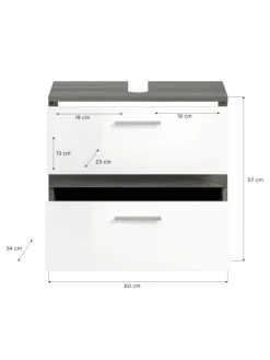 xonox.home Badezimmermöbel<Waschbeckenunterschrank in Rauchsilber/weiß hochglanz - (B)60 x (H)57 x (T)34