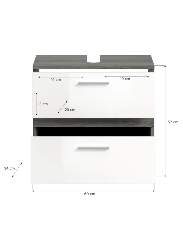 xonox.home Badezimmermöbel<Waschbeckenunterschrank in Rauchsilber/weiß hochglanz - (B)60 x (H)57 x (T)34