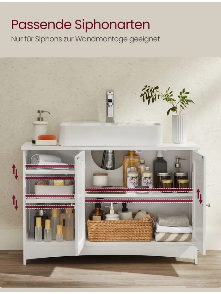 Songmics Badmöbel|Badezimmermöbel<Waschbeckenunterschrank in Weiß - (B)90 x (H)60 x (T)30 cm