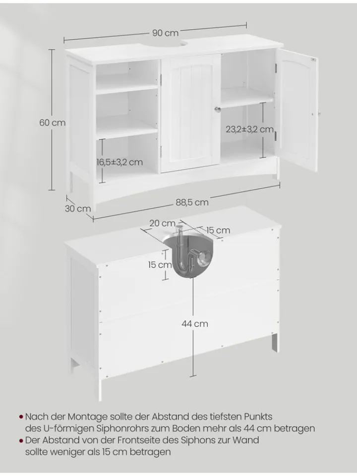 Songmics Badmöbel|Badezimmermöbel<Waschbeckenunterschrank in Weiß - (B)90 x (H)60 x (T)30 cm