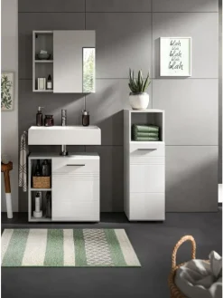 xonox.home Badmöbel<Waschbeckenunterschrank in hellgrau/weiß hochglanz - (B) 60 x (H) 56 x (T) 32