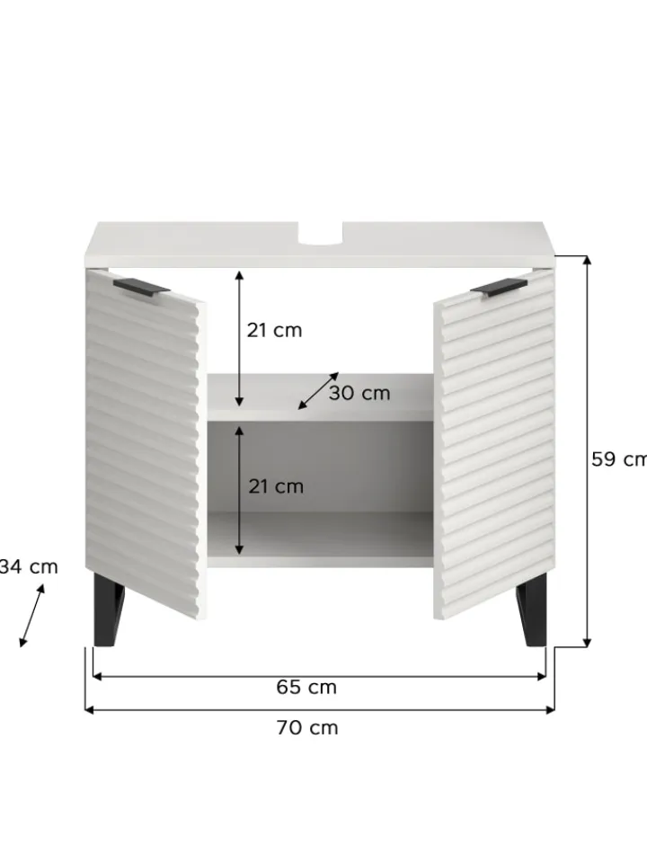 xonox.home Badmöbel<Waschbeckenunterschrank in weiß/weiß - (B) 70 x (H) 59 x (T) 34