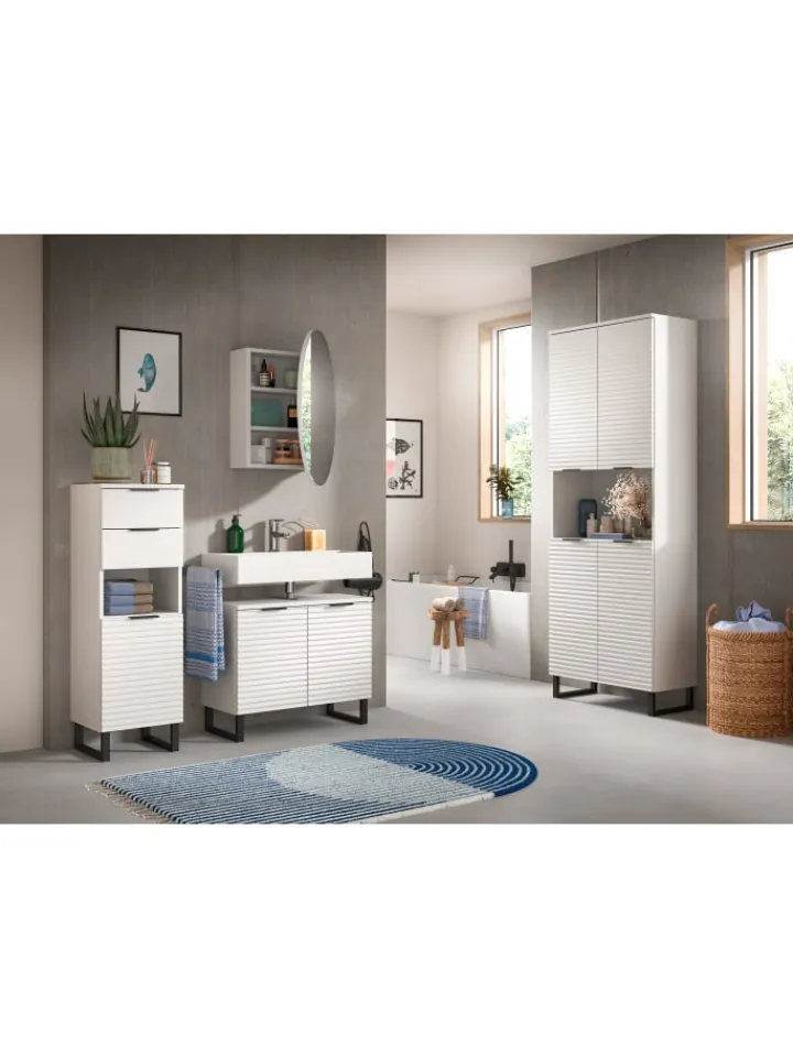 xonox.home Badmöbel<Waschbeckenunterschrank in weiß/weiß - (B) 70 x (H) 59 x (T) 34