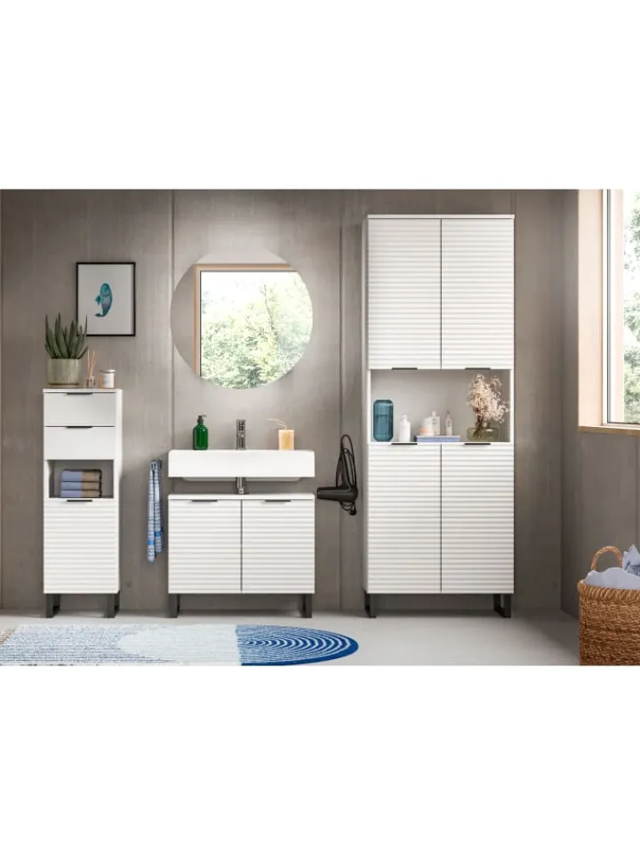 xonox.home Badmöbel<Waschbeckenunterschrank in weiß/weiß - (B) 70 x (H) 59 x (T) 34