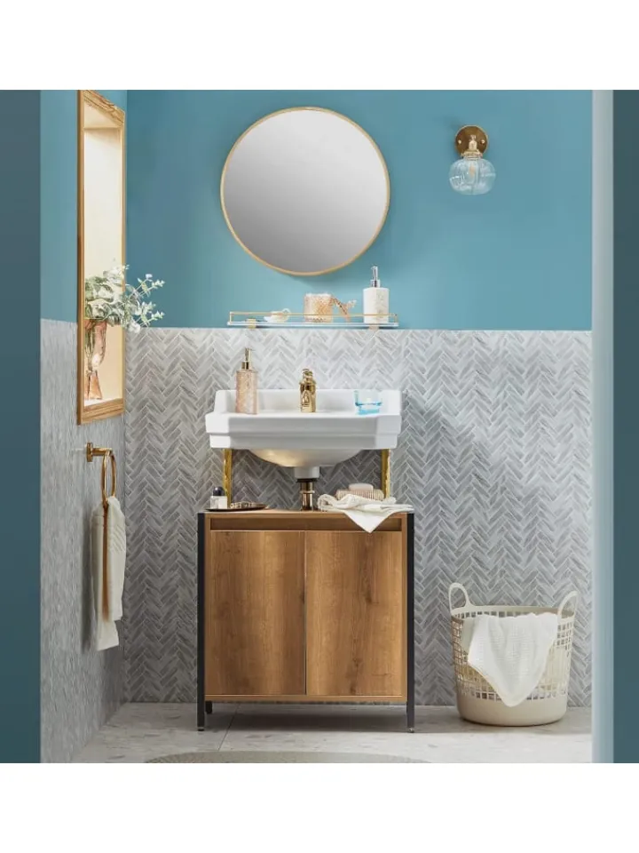 SoBuy Badmöbel|Badezimmermöbel<Waschbeckenunterschrank in Braun - (B)60 x (H)60 x (T)30cm