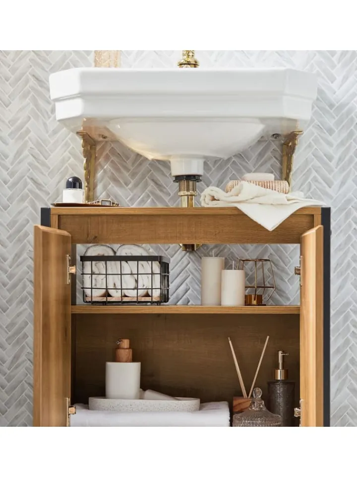 SoBuy Badmöbel|Badezimmermöbel<Waschbeckenunterschrank in Braun - (B)60 x (H)60 x (T)30cm