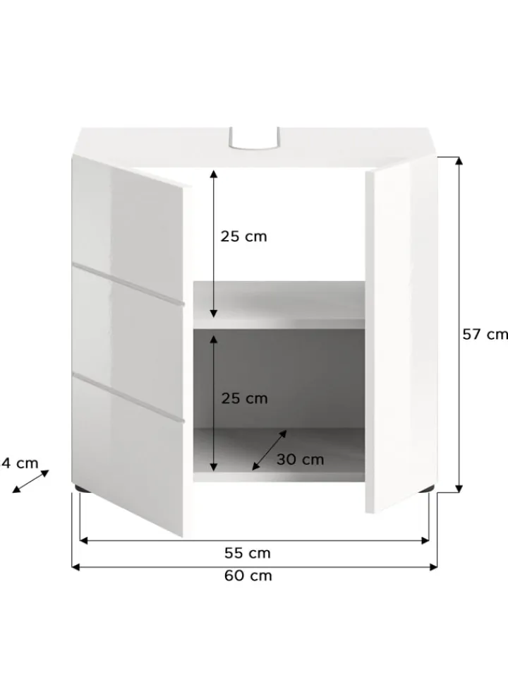 xonox.home Badezimmermöbel<Waschbeckenunterschrank in weiß/weiß hochglanz - (B) 60 x (H) 56 x (T) 32