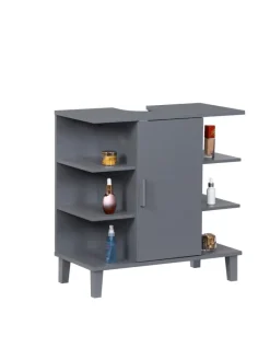 relaxdays Badmöbel<Waschbeckenunterschrank in Grau - (B)64 x (H)65 x (T)31 cm