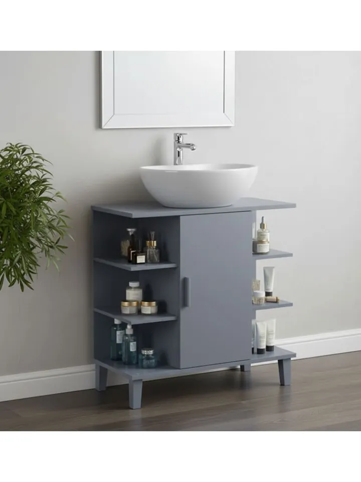 relaxdays Badmöbel<Waschbeckenunterschrank in Grau - (B)64 x (H)65 x (T)31 cm