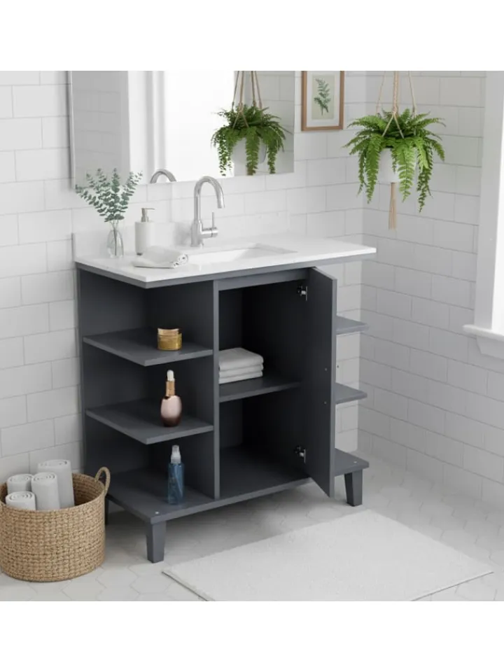 relaxdays Badmöbel<Waschbeckenunterschrank in Grau - (B)64 x (H)65 x (T)31 cm