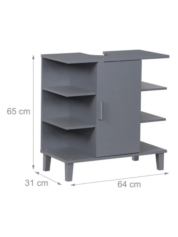 relaxdays Badmöbel<Waschbeckenunterschrank in Grau - (B)64 x (H)65 x (T)31 cm