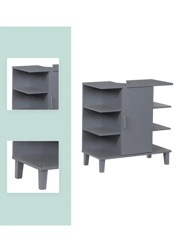 relaxdays Badmöbel<Waschbeckenunterschrank in Grau - (B)64 x (H)65 x (T)31 cm