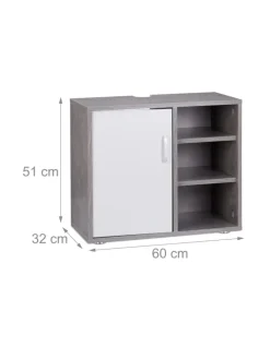 relaxdays Badmöbel<Waschbeckenunterschrank in Grau - (B)60 x (H)51 x (T)32 cm
