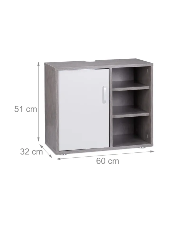 relaxdays Badmöbel<Waschbeckenunterschrank in Grau - (B)60 x (H)51 x (T)32 cm
