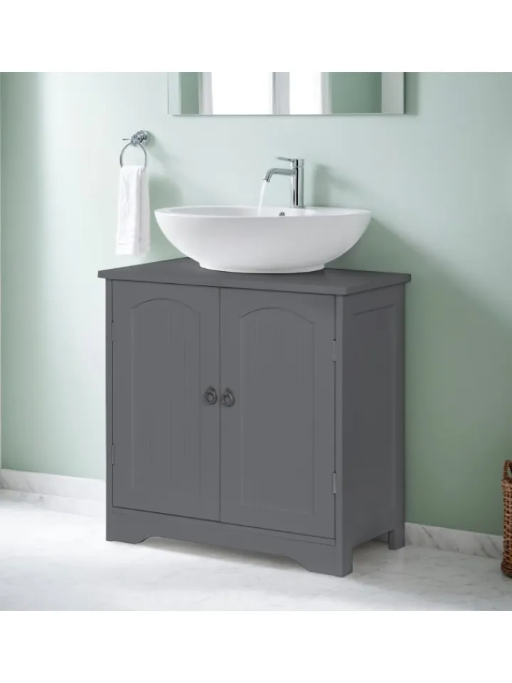 relaxdays Badezimmermöbel<Waschbeckenunterschrank in Grau - (B)60 x (H)60 x (T)30 cm
