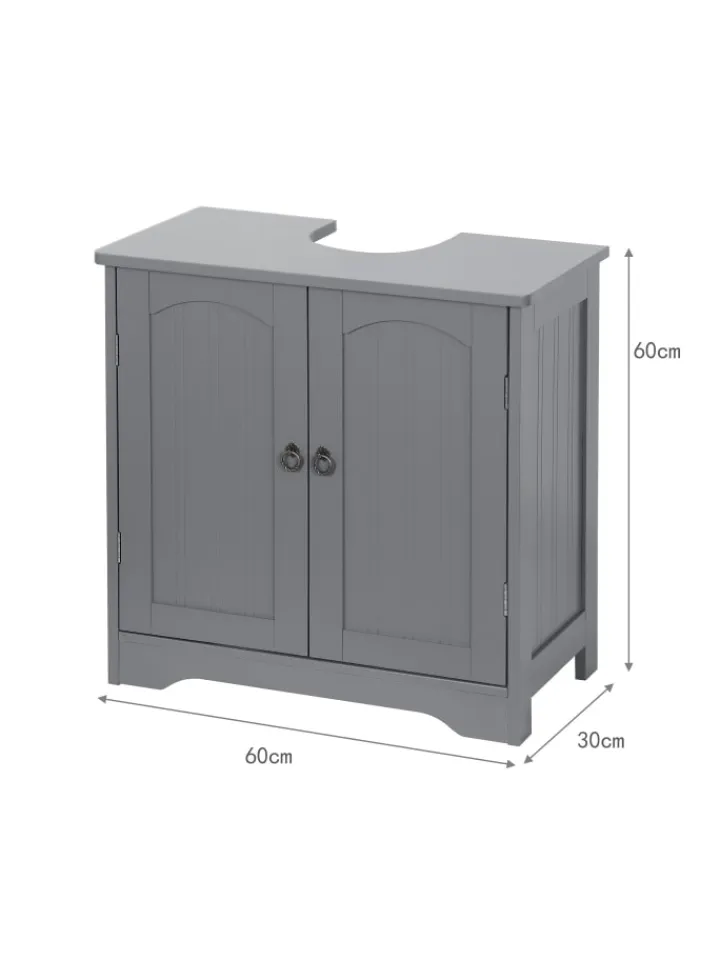 relaxdays Badezimmermöbel<Waschbeckenunterschrank in Grau - (B)60 x (H)60 x (T)30 cm