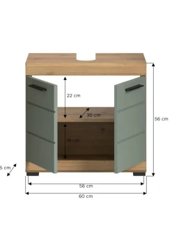 xonox.home Badezimmermöbel<Waschbeckenunterschrank in Artisan Eiche/Salbei - (B) 60 x (H) 56 x (T) 34