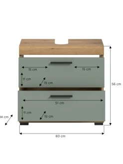 xonox.home Badmöbel<Waschbeckenunterschrank in Artisan Eiche/Salbei - (B) 60 x (H) 56 x (T) 37