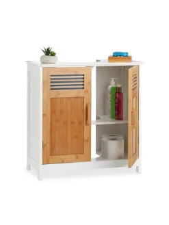 relaxdays Badmöbel<Waschbeckenunterschrank in Natur/Weiß - (B)60 x (H)60 x (T)30 cm